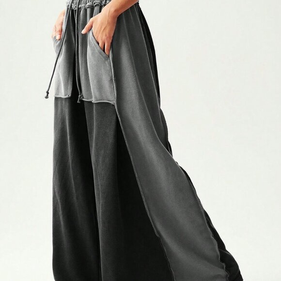 Black Boho Casual Women's Wide Leg Pants - Picture 5 of 7
